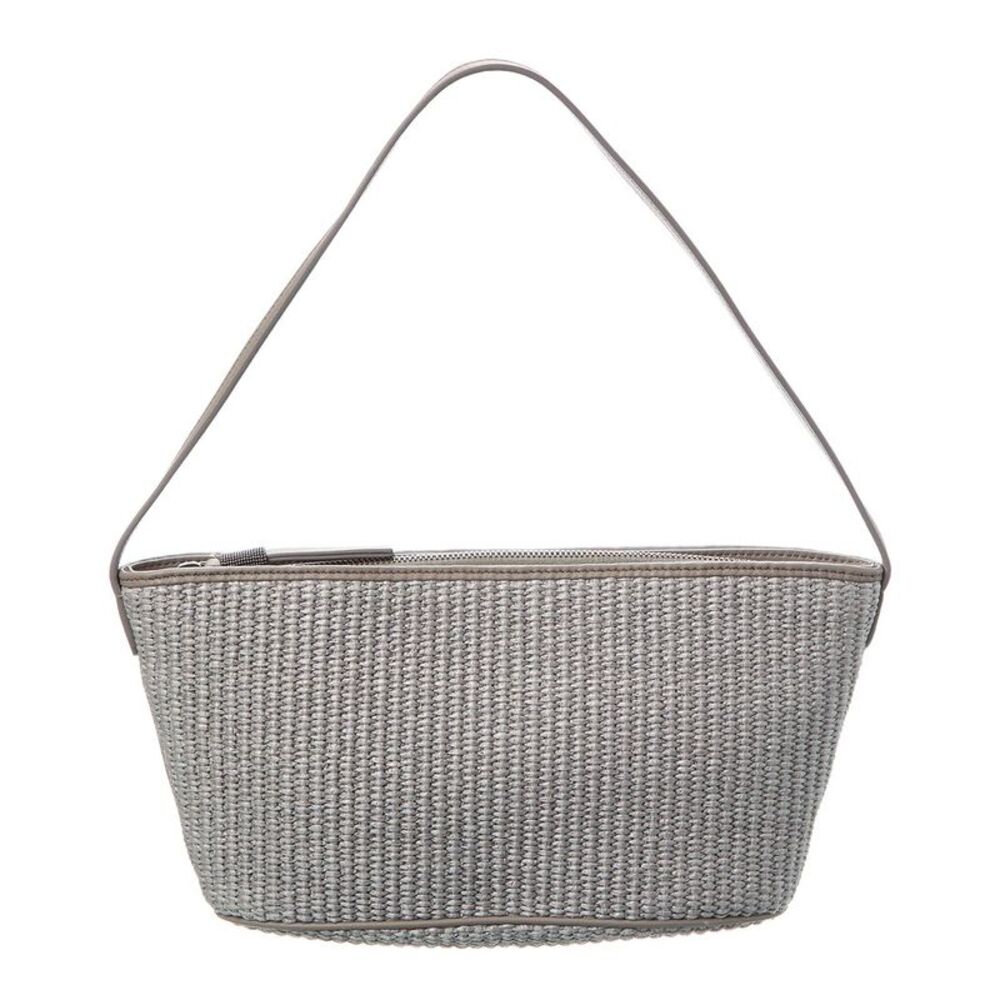 Brunello Cucinelli Woven & Leather Shoulder Bag, Grey